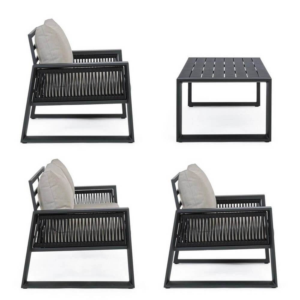 Set da 4 Salotto da Giardino in Alluminio con Cuscini e Corde in Textilene - CAPTIVATING