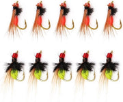 Attiranti per Pesci Volo con Effetto Fluorescente - Set di 10 pezzi in Rosso e Giallo