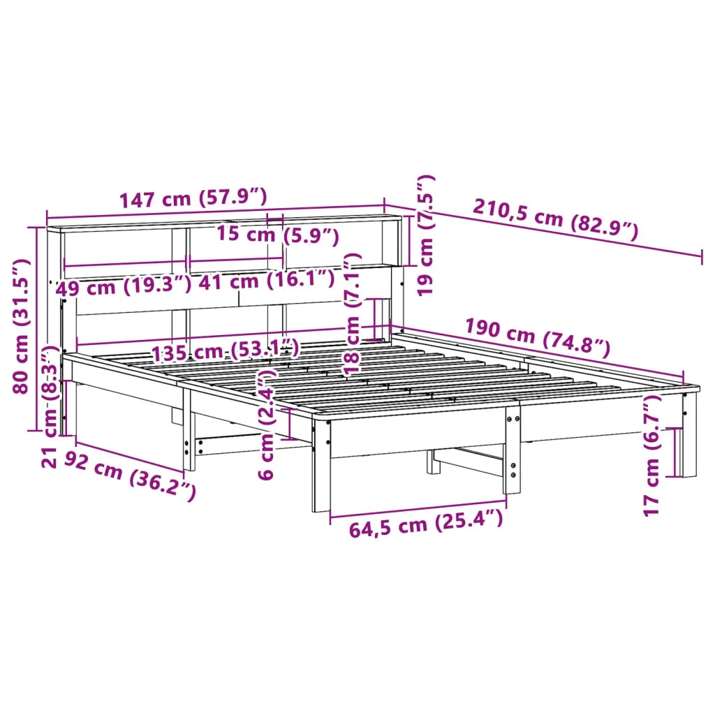 Letto senza Materasso Bianco 135x190 cm Legno Massello di Pino 3309744