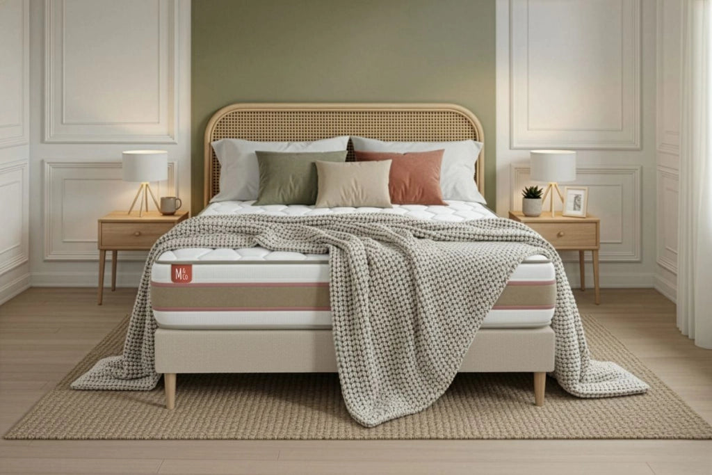 Pacchetto letto completo - Materasso 160x200cm + Box spring con doghe (kit) + 2 cuscini + Piumino - Le Délicat