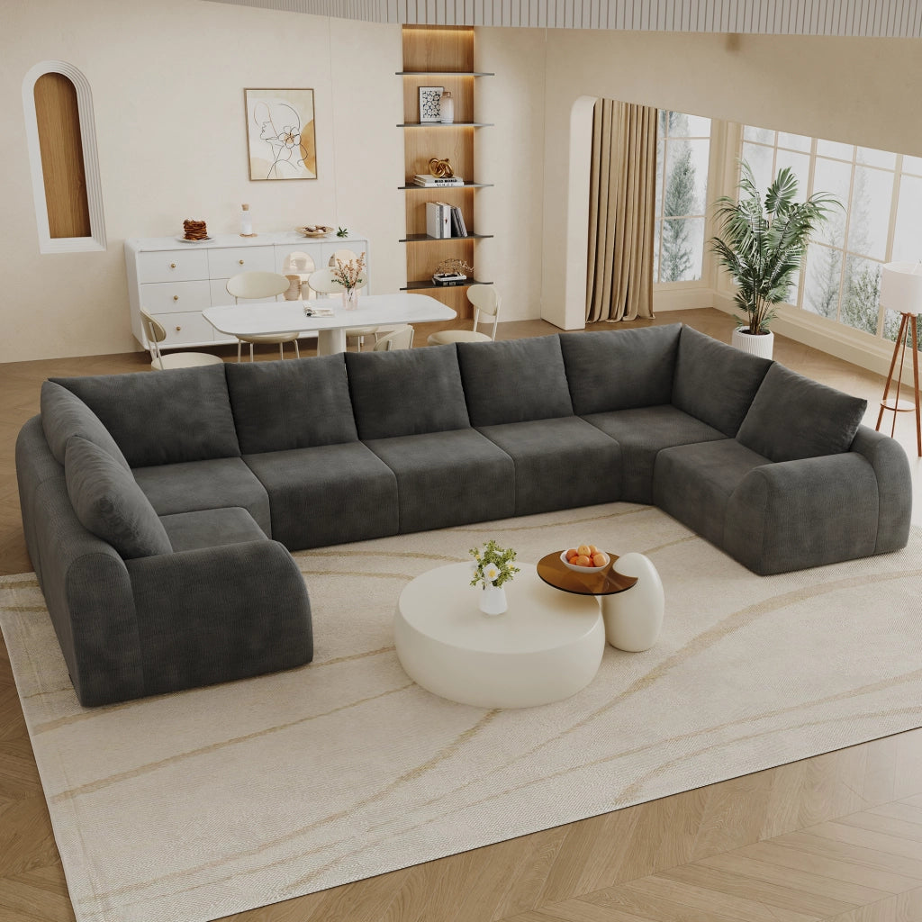 Divano modulare a U - in schiuma ad alta elasticità e tessuto chenille - grigio scuro