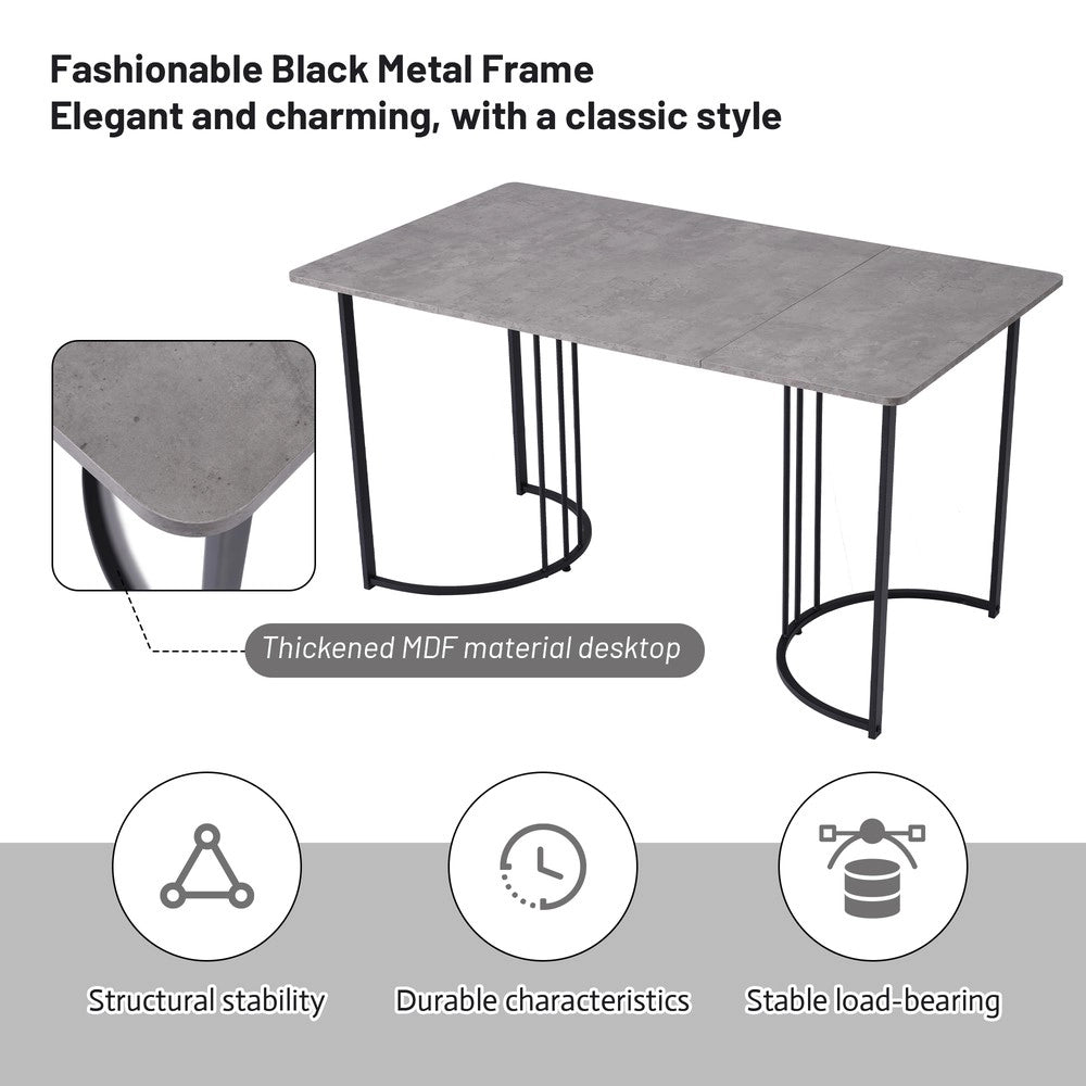 Set Tavolo da Pranzo e 4 Sedie ¨C Xylo ¨C Piano MDF Grigio, Gambe Metallo Nero, Velluto Nero, 140x80 cm