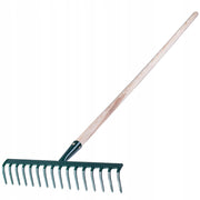 Rastrello per foglie KADAX, per giardino ed erba, con manico in legno, 138 cm, rastrello solido a 16 denti.