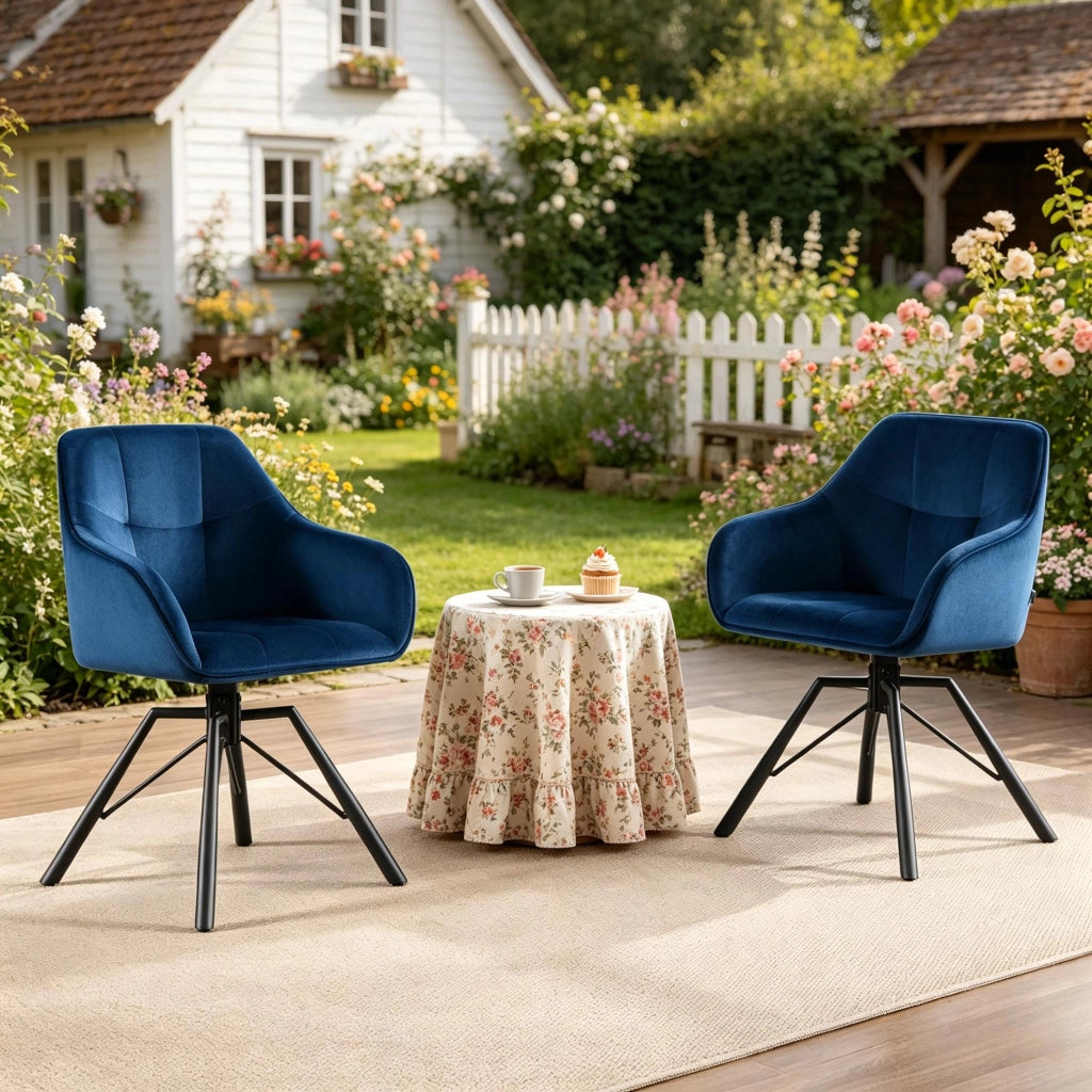 SEDIA Girevole 58,5x82,5x54,5 cm Blu in Velluto e Metallo Set da 2 pezzi