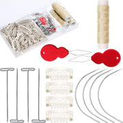 Set di Estensioni Capellute - 85 pezzi - 50 Clip a forma di U - 10 Aghi Curvi - 20 Spine a T - 3 Rotoli di Filo di Tessuto Beige - Estensioni Capellute