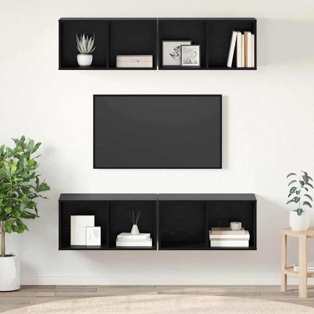 Set mobile TV 4 pz-Set di 4 Credenza per TV Rovere Nero 37 x 37 x 72 cm 248930
