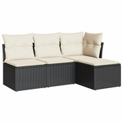 Set Divani da Giardino 4 pz | Set Salotto da Giardino con Cuscini Nero in Polyrattan