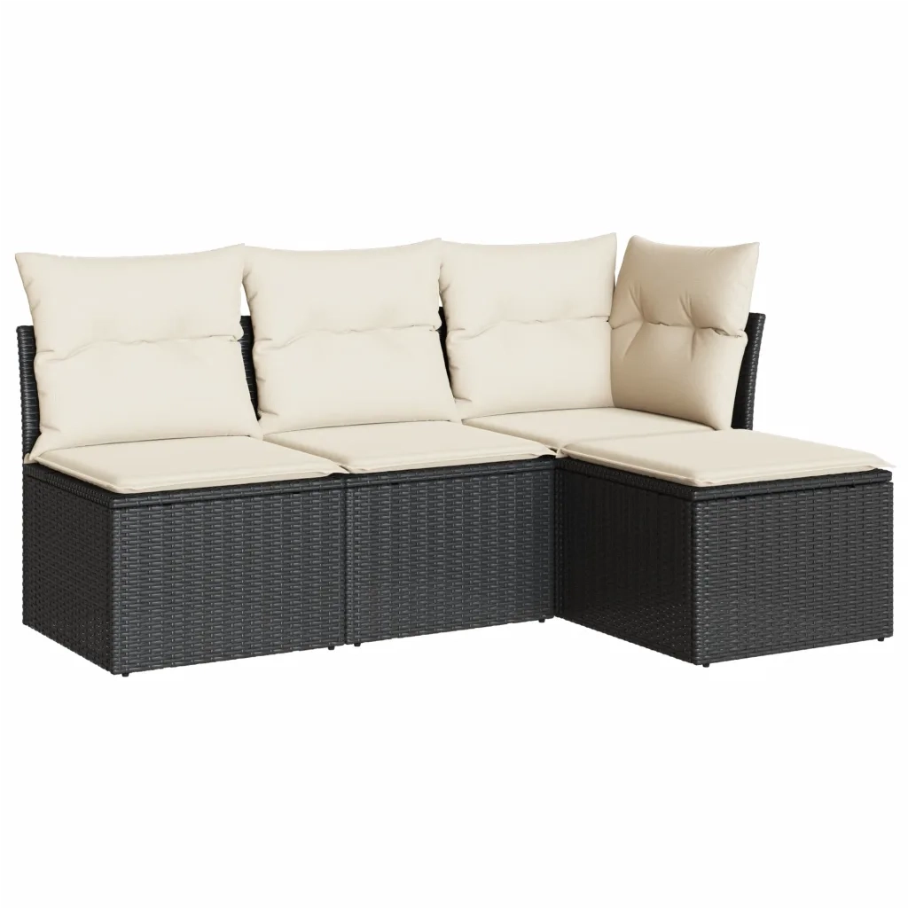 Set Divani da Giardino 4 pz | Set Salotto da Giardino con Cuscini Nero in Polyrattan