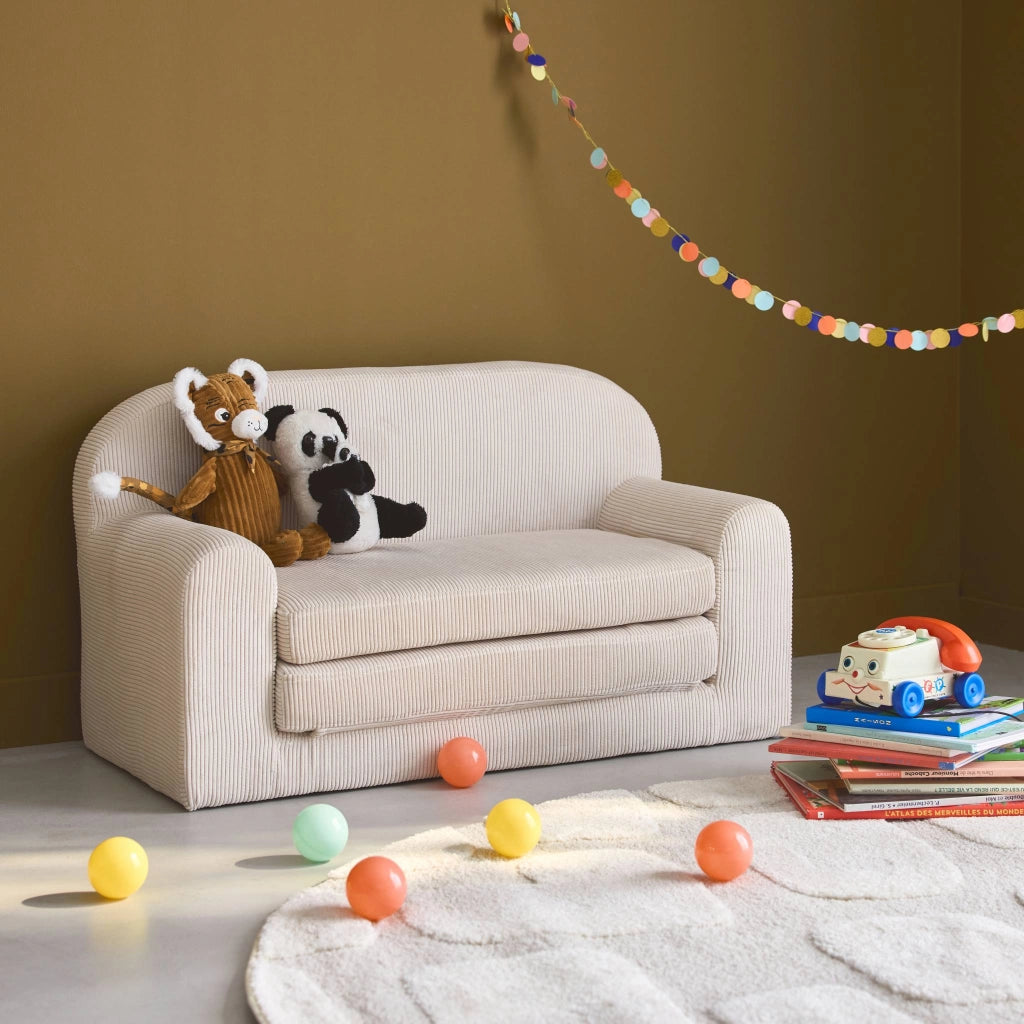 Divano letto per bambini in velluto a coste, crema
