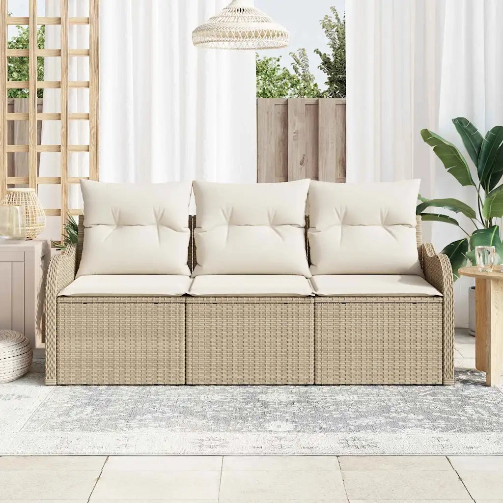 Set Divano da Giardino 3 pz | Set Salotto da Giardino Beige Poly Rattan