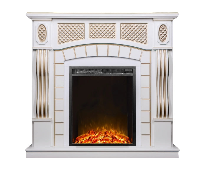 Camino Elettrico da Pavimento 112x115x30 cm Effetto Fiamma 1500W Amsterdam & Miriam Bianco