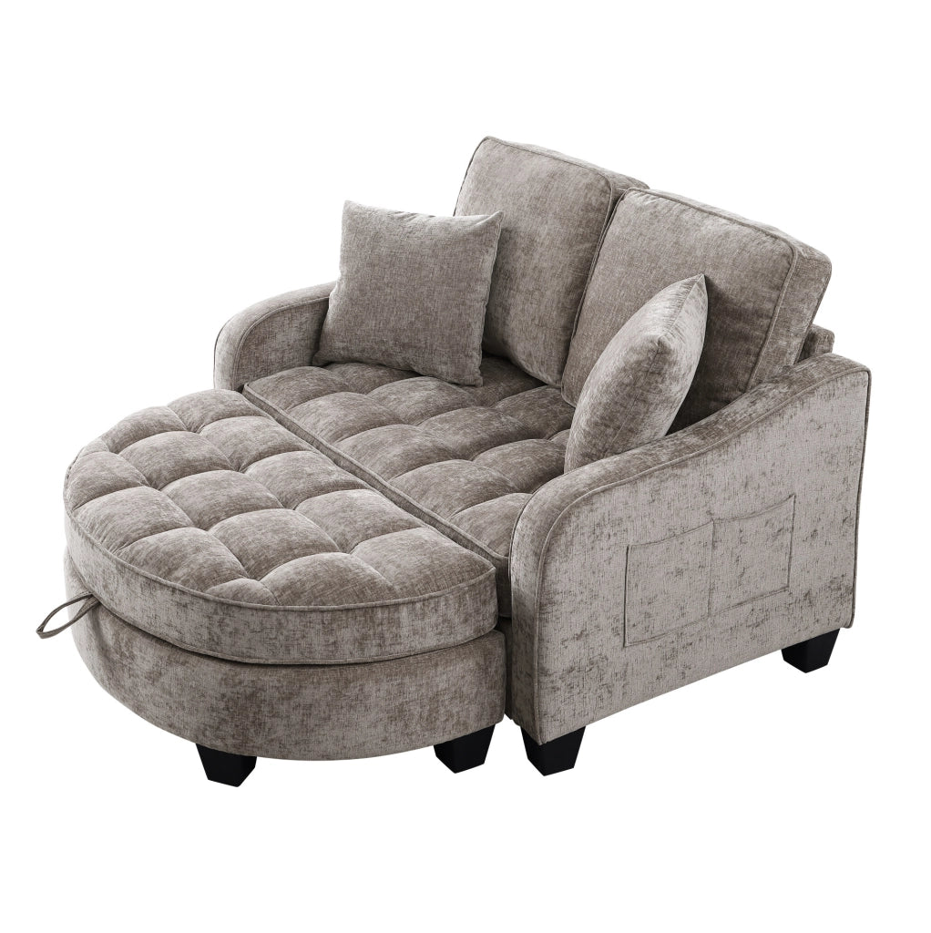 Divano letto 2-in-1 con pouf contenitore; struttura in eucalipto; marrone
