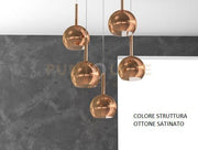SOSP. OTTONE SAT. TONDA 5 LUCI VETRI TUTTI PICCOLO RAME 1155OS-S5 TP-RA