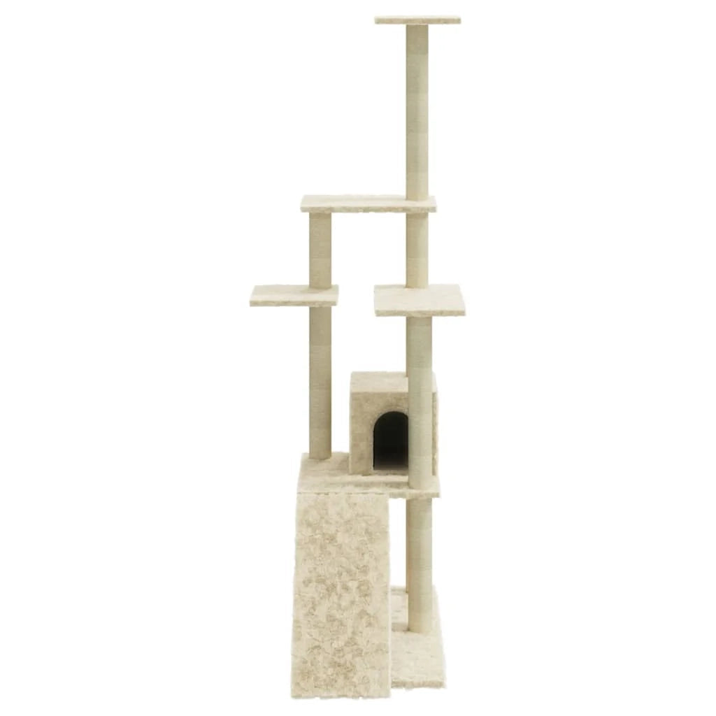 Tiragraffi per gatti torre per arrampicata giocattolo piattaforma per arrampicata con tiragraffi in sisal 155 cm crema 02_0022489