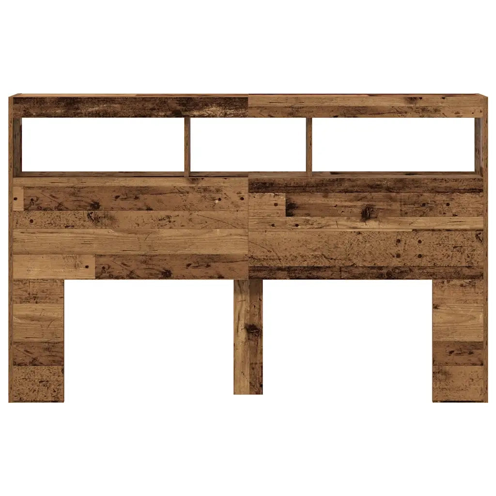 Testiera con Contenitore a LED-Testiera con Ripiani Legno Antico 160x17x102 cm