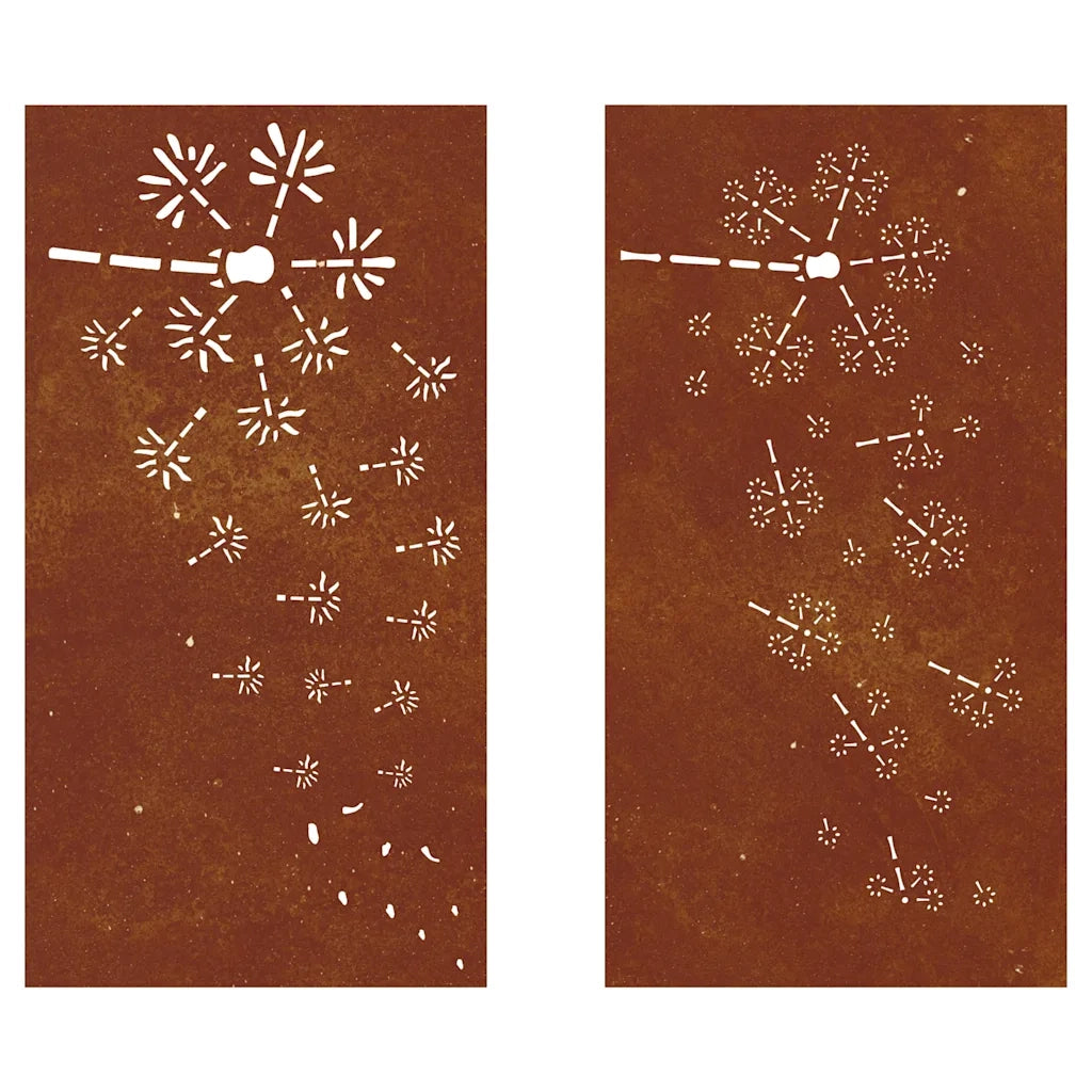 Decorazioni Muro da Giardino 2pz 105x55 cm Fiore Acciaio Corten 824495