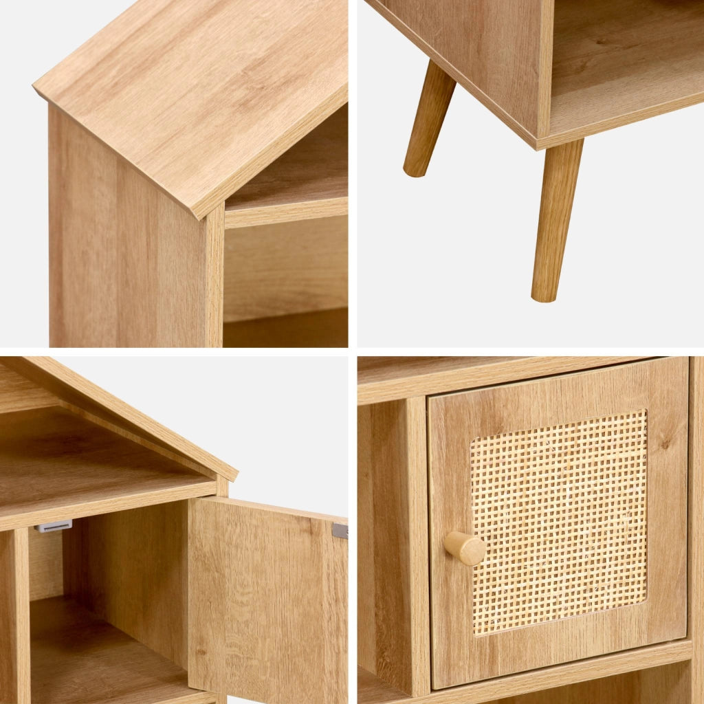 Libreria per bambini effetto legno e canna, 7 scomparti, marrone