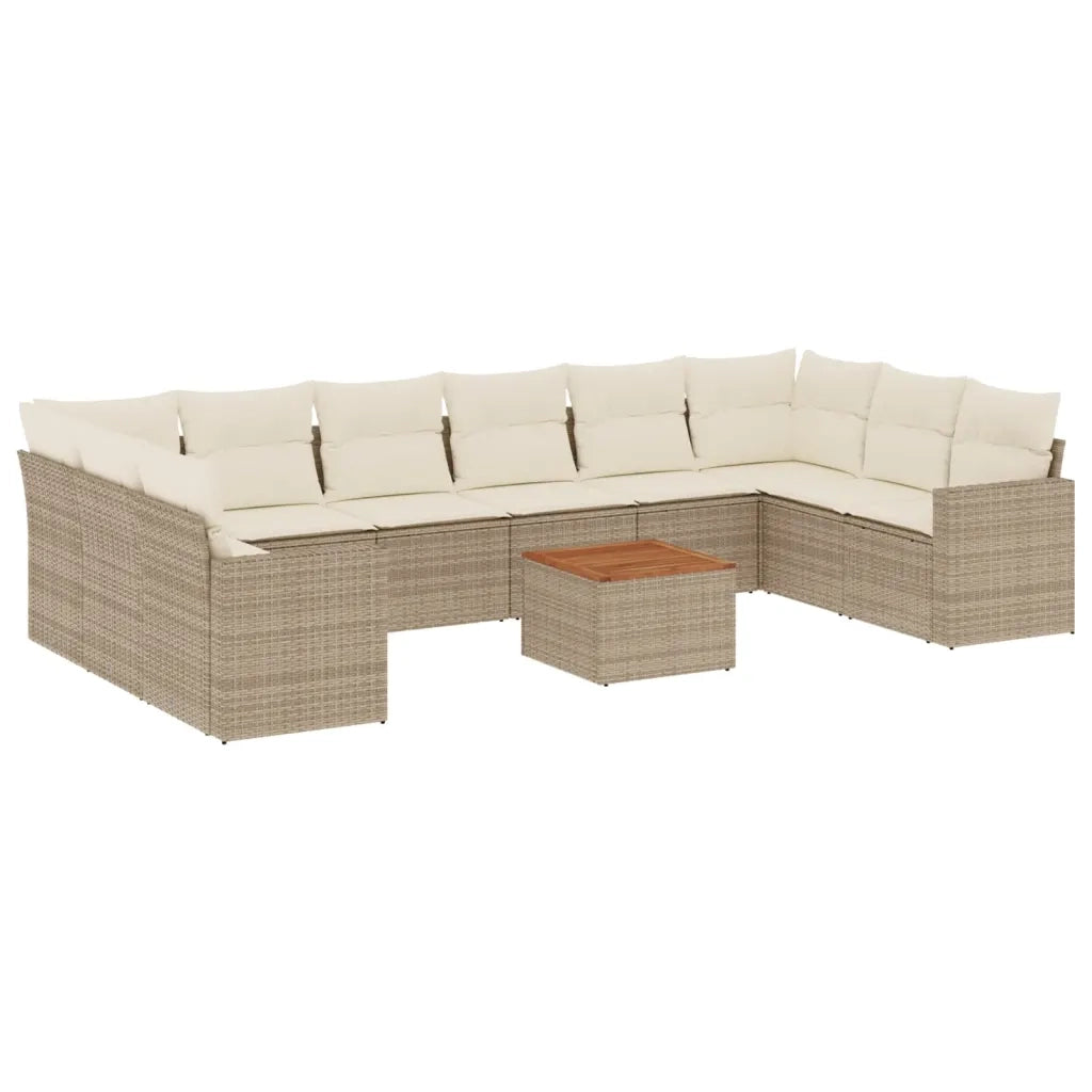 Set Divani da Giardino 11 pz con Cuscini Beige in Polyrattan 3224294