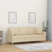 Divano a 3 Posti con Cuscini Crema 180 cm in Tessuto 3200919