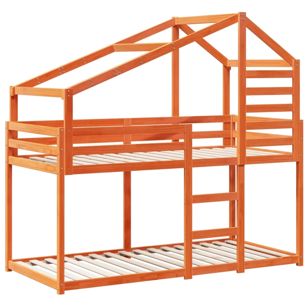 Letto singolo | Letto per adulti | Letto a Castello con Tetto Marrone Cera 90x190 cm Massello Pino