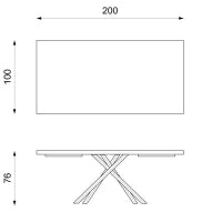 E-STYLO Tavolo fisso con top rovere termocotto impiallacciato e gambe in metallo nero, 100cm X 200cm H. 76cm.