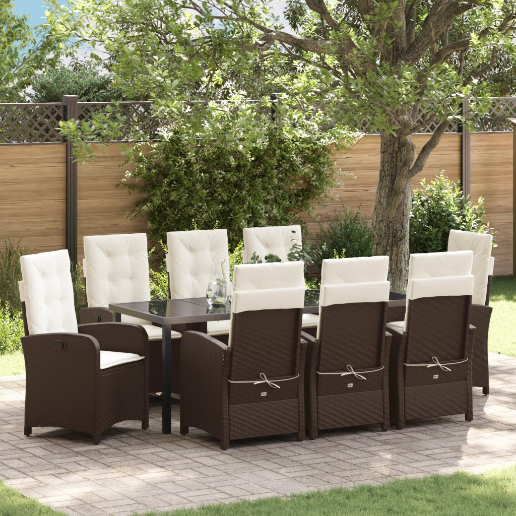 Set di Mobili da Giardino da 9 Pezzi con Cuscini in Polyrattan