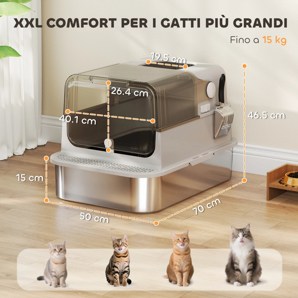 Casetta per Gatti Chiusa XXL ¨C zephmum ¨C Acciaio Inox, Grigio, 70x50x46.5 cm