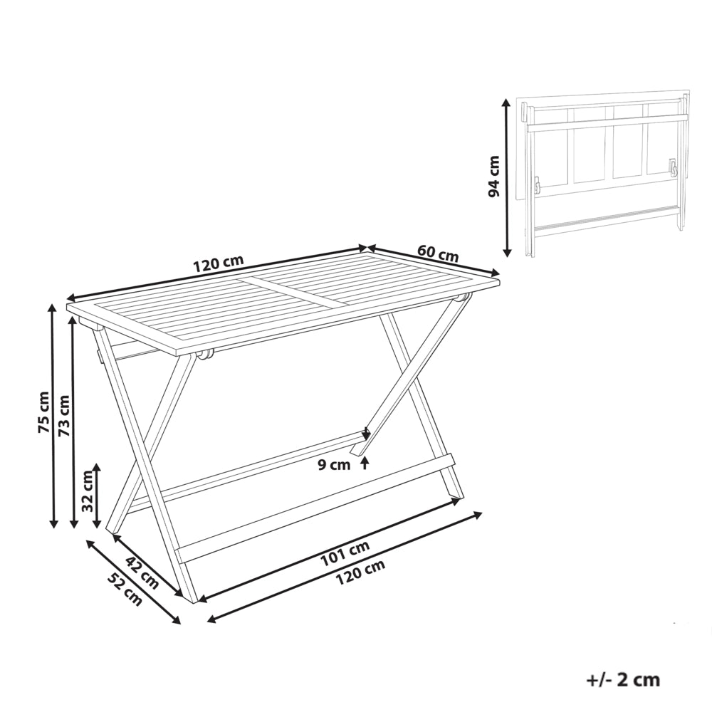 Tavolo da pranzo da giardino in legno di acacia rettangolare in legno chiaro 120 x 60 cm pieghevole stile retrò tradizionale
