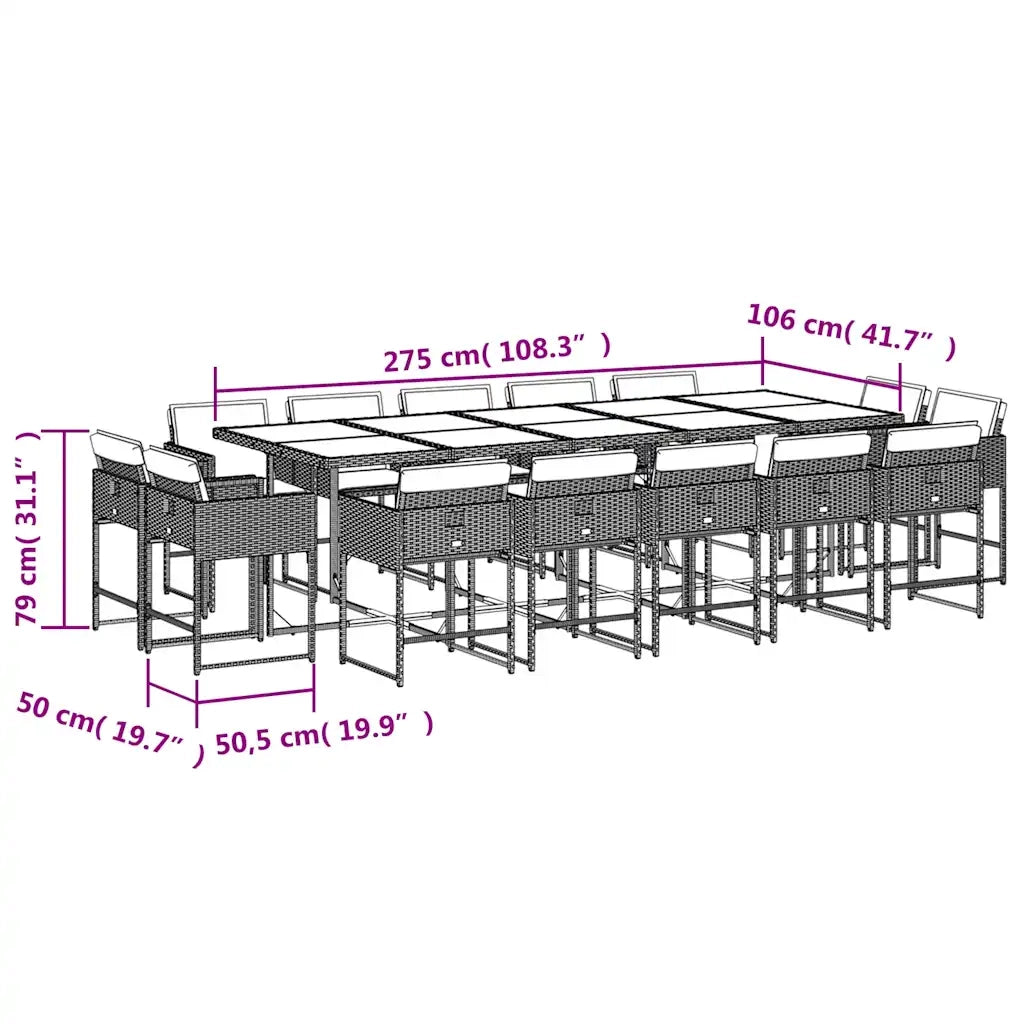 Set da Pranzo da Giardino 15 pz con Cuscini Marrone Polyrattan 3278180