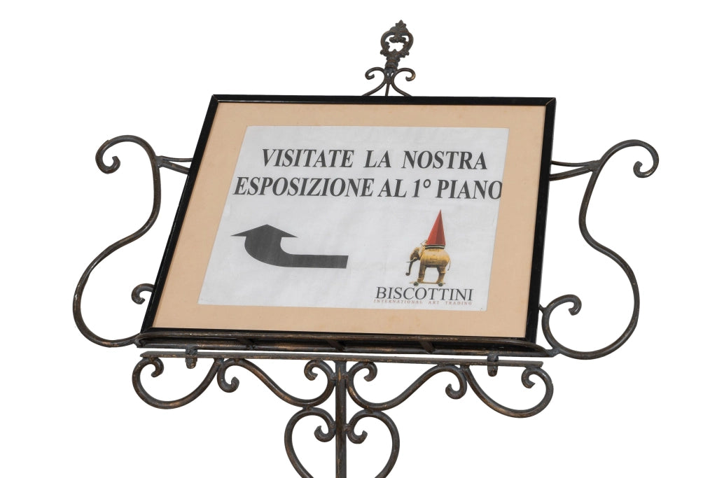 Biscottini Leggio da terra in ferro battuto pieno finitura anticata L85xPR46xH140 cm