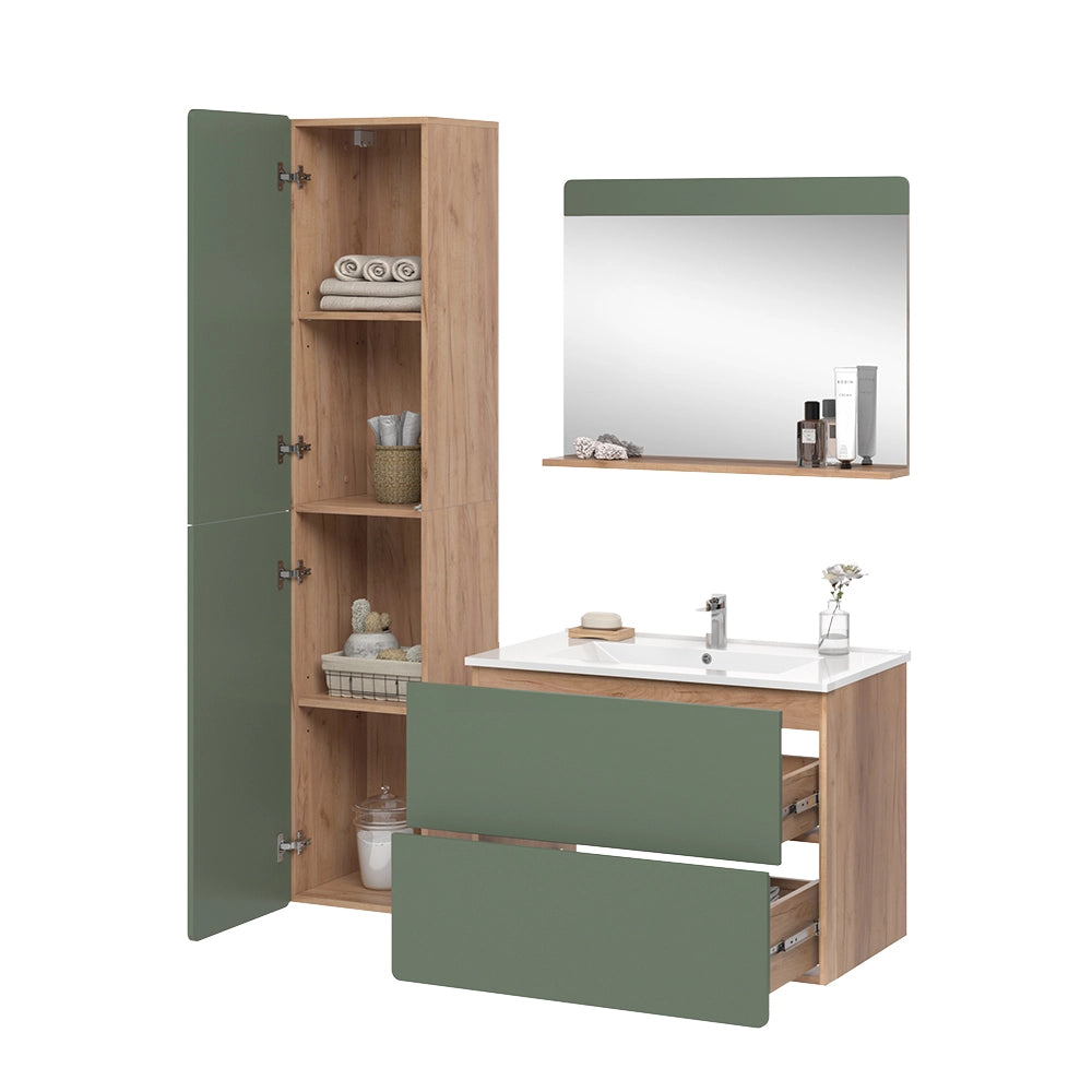 Vicco Set di mobili da bagno Goldkraft rovere/verde 4 parti con colonna