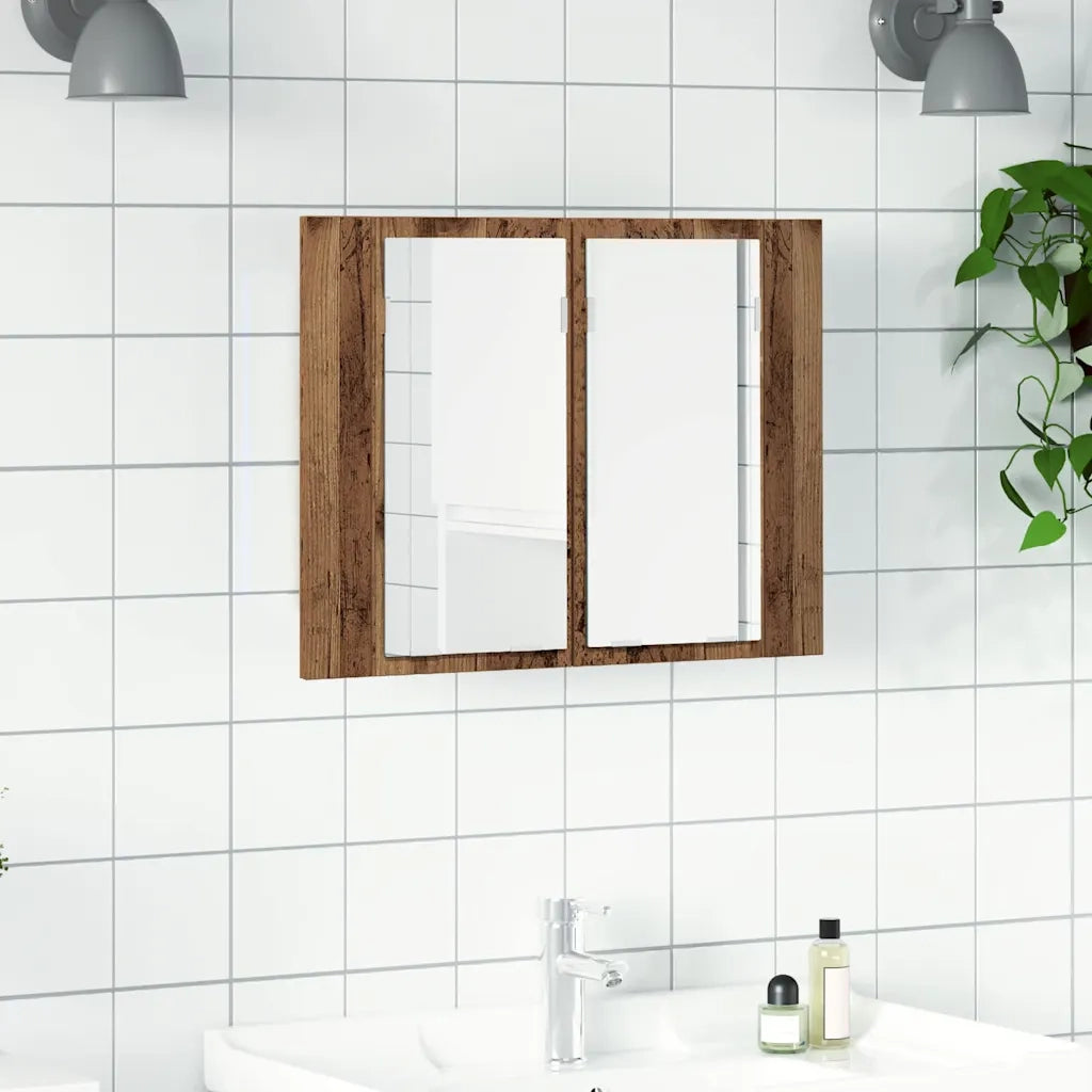 Mobile Specchio LED Legno Antico 60x12x45 cm Legno Multistrato 856282