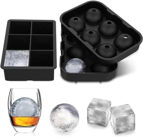 Due forme per ghiaccio - rotonde e quadrate - 6 ghiacciai - forme per ghiaccio in silicone - ghiacciai - facili da riempire - blocchi di ghiaccio rotondi e quadrati - neri