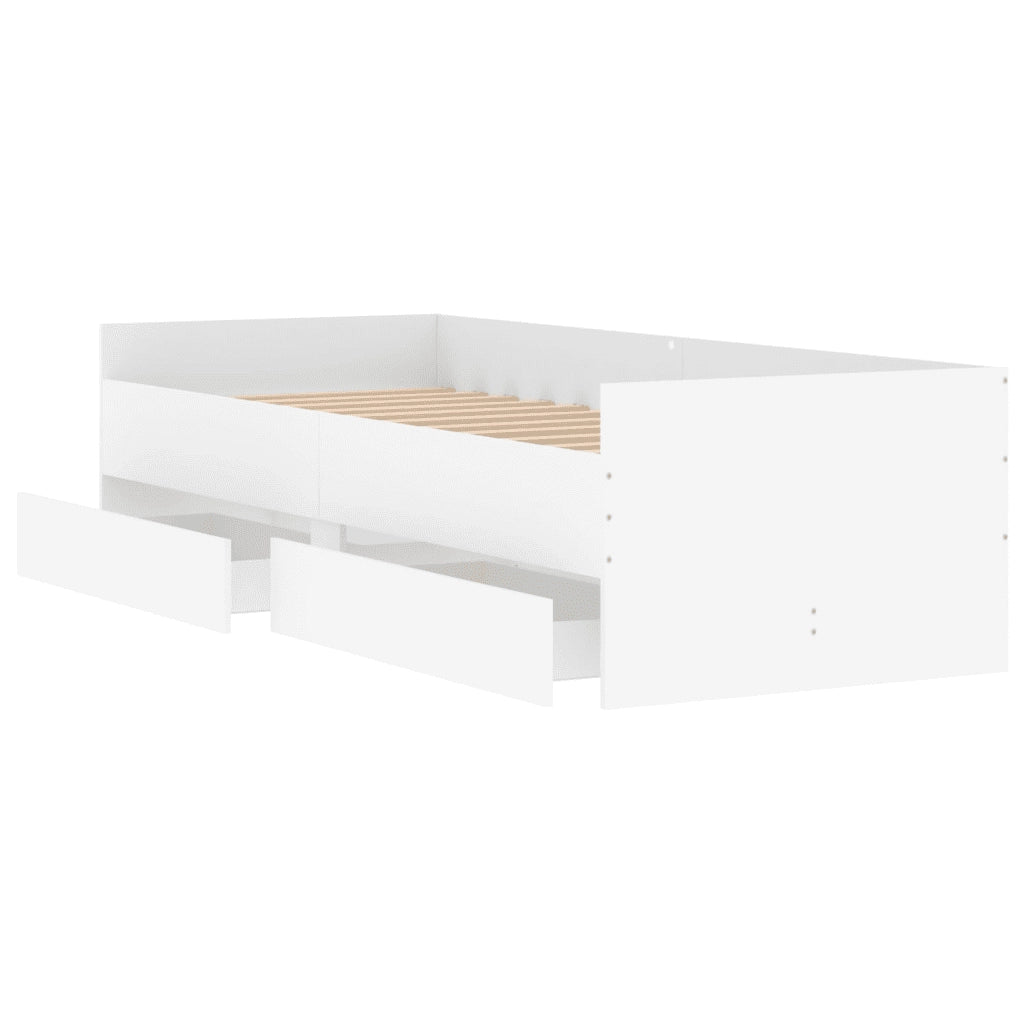 Letto singolo | Letto per adulti | Giroletto con Cassetti Bianco 90x200 cm