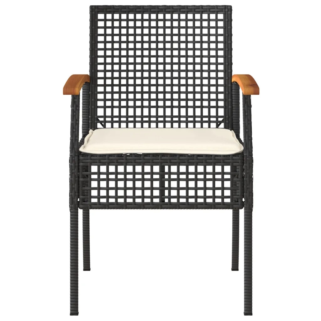 Set da BistrÃ² 3 pz con Cuscini Nero Polyrattan e Legno Acacia