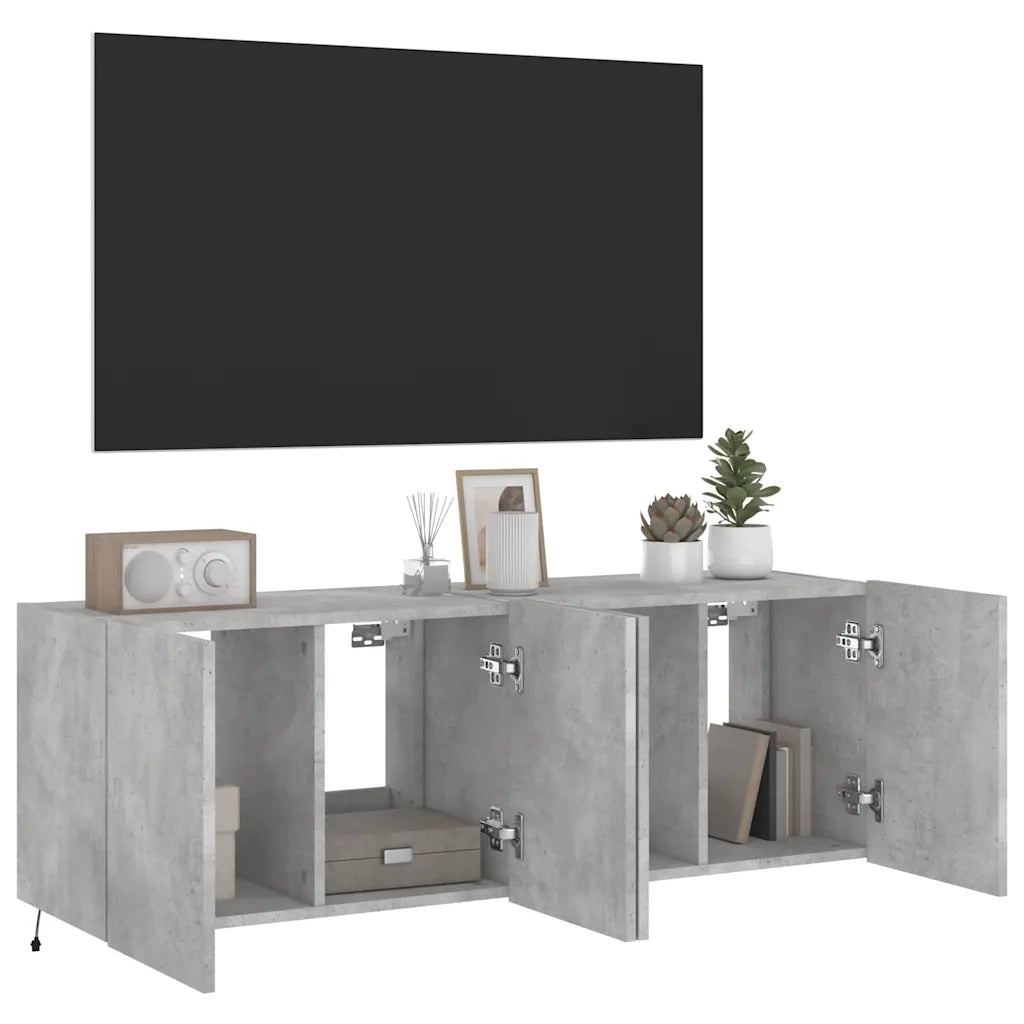 Mobili TV a Parete con Luci LED 2pz-Set di 2 Credenza per TV sospesa Grigio Cemento 60x35x41 cm