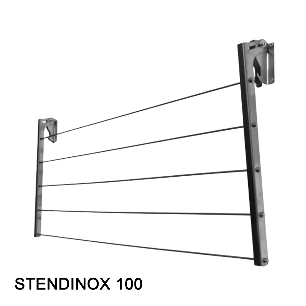 STENDINOX 100 cm Stendibiancheria da Esterno da Parete Stendino Balcone Stendi Biancheria in Acciaio Inox Retrattile Anti-Ruggine Anti-Corrosione Resistente Fino a 40 kg Pieghevole Salvaspazio