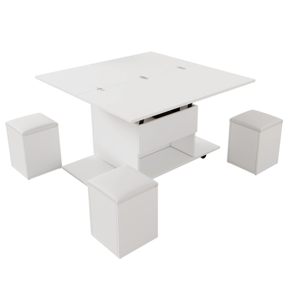 Tavolino Sollevabile Multifunzionale ¨C MINIMAL ¨C Bianco, Piano Allungabile, Legno, Moderno