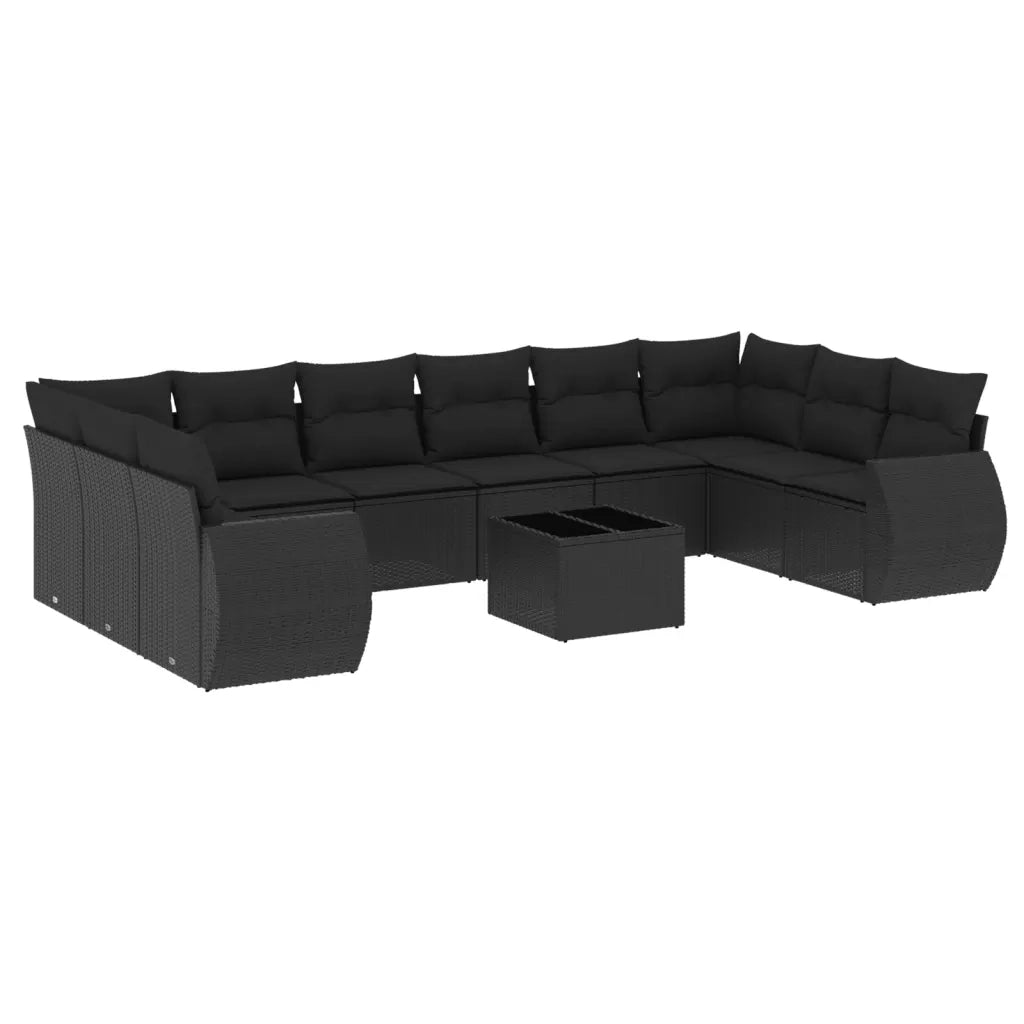 Set Divani da Giardino 11 pz con Cuscini in Polyrattan Nero 3221874