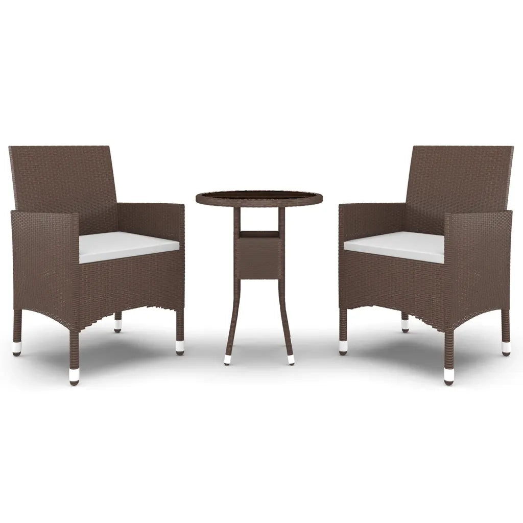 Set Bistrot Giardino 3 pz Polyrattan e Vetro Temperato Marronecod mxl 93033