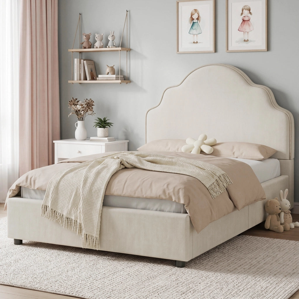 Letto singolo imbottito per bambini 90x200 cm beige