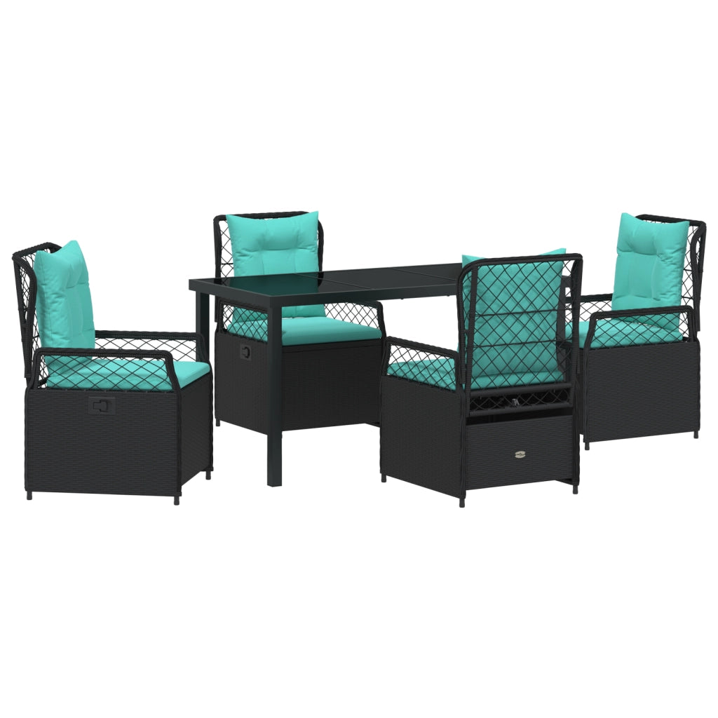 Set da Pranzo da Giardino di 5 Pezzi Nero Poly Rattan