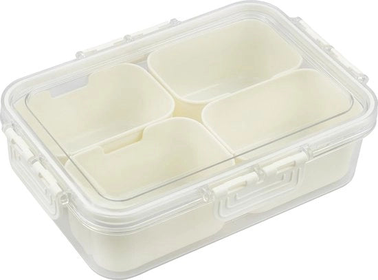 Snackbox con coperchio, box per snack con 4 contenitori, organizzatore per contenitori per pic nic, grande scatola per conservare spezie per snack, piccoli spuntini, biscotti, noci, frutta