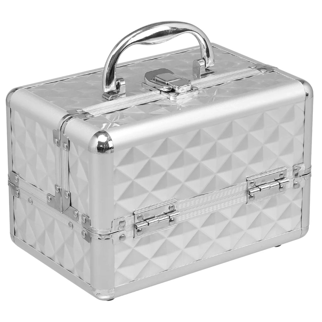 Trousse per il trucco 23 x 15 x 15 cm grande capienza con specchio design elegante in ABS argento 20_0021046