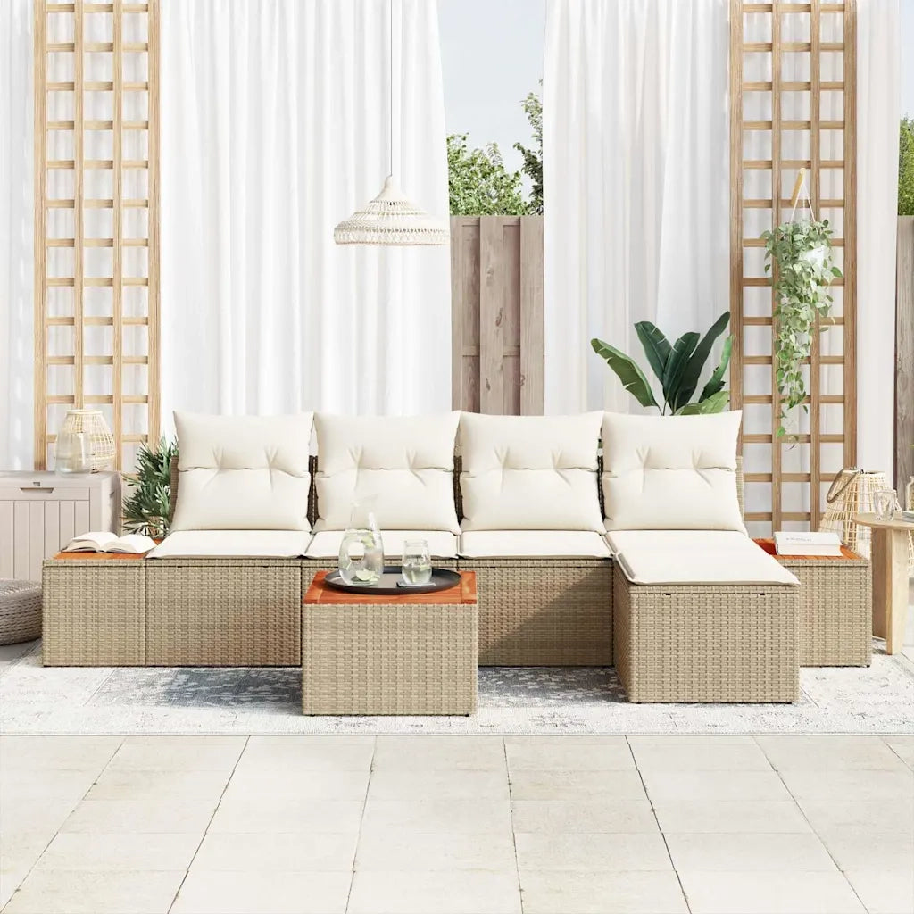 Set Divano da Giardino con cuscino 6 pcs Beige Poly Rattan