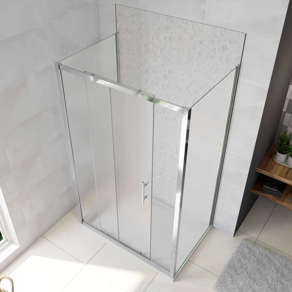 H.185 cm Box Doccia a Tre Lati Porta Scorrevole con 2 Parete Fissa Vetro Temperato 5 mm Satinato Opaco 120x80x80 cm
