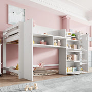 Letto a soppalco 90x200 cm con spazio contenitore in pino bianco