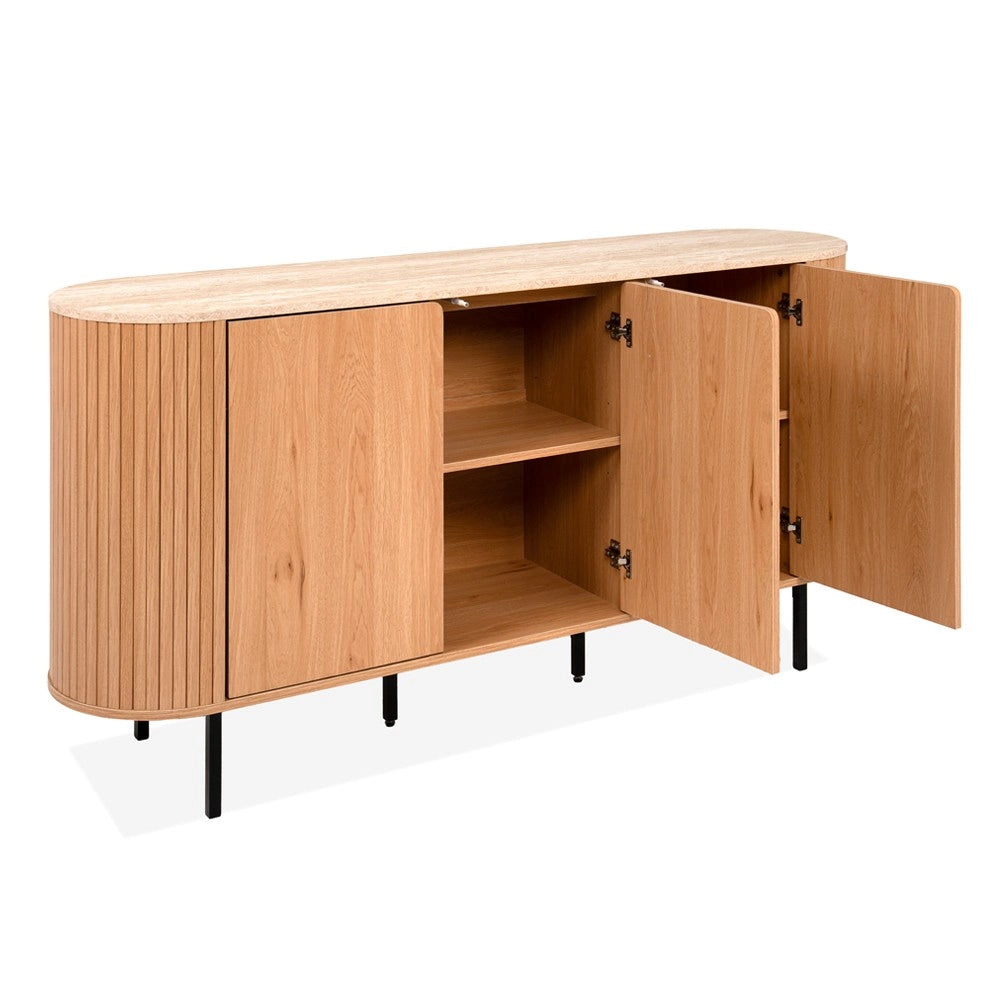 Madia Fabia51A colore rovere oak con top effetto travertino e laterali listellati 160 cm