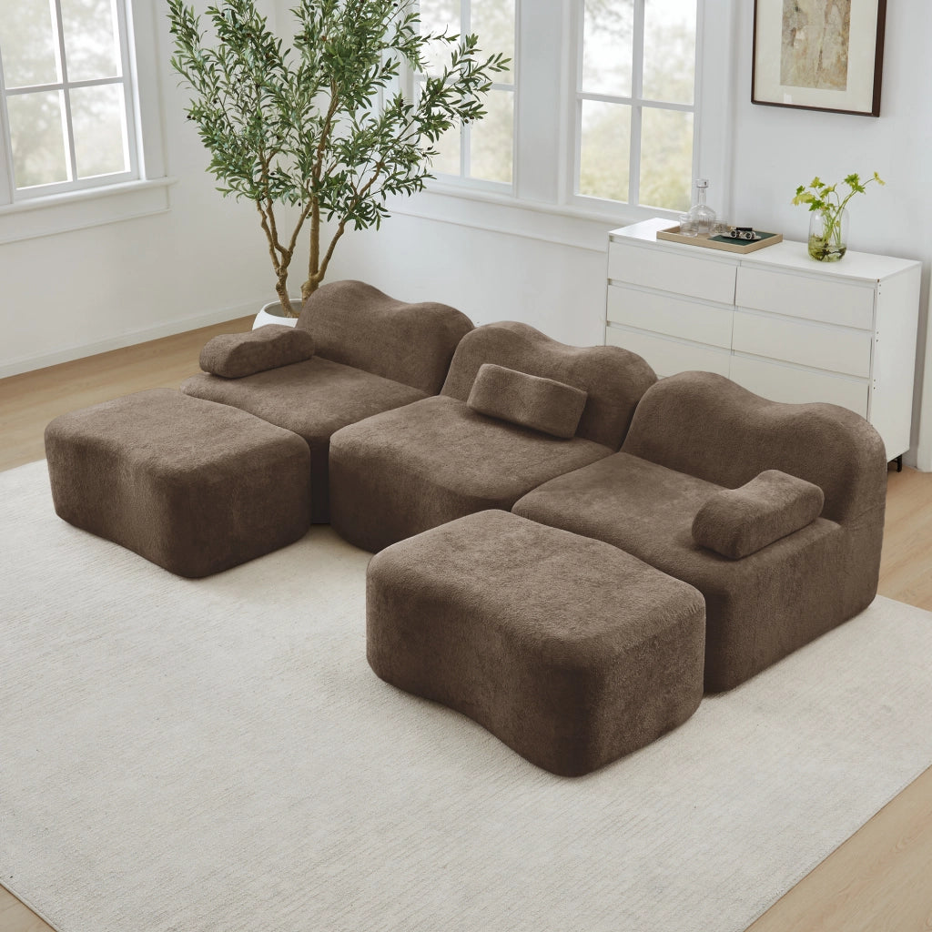 Divano Modulare U 3 Posti con 2 Poggiapiedi ¨C MINIMAL ¨C Marrone, Braccioli Mobili