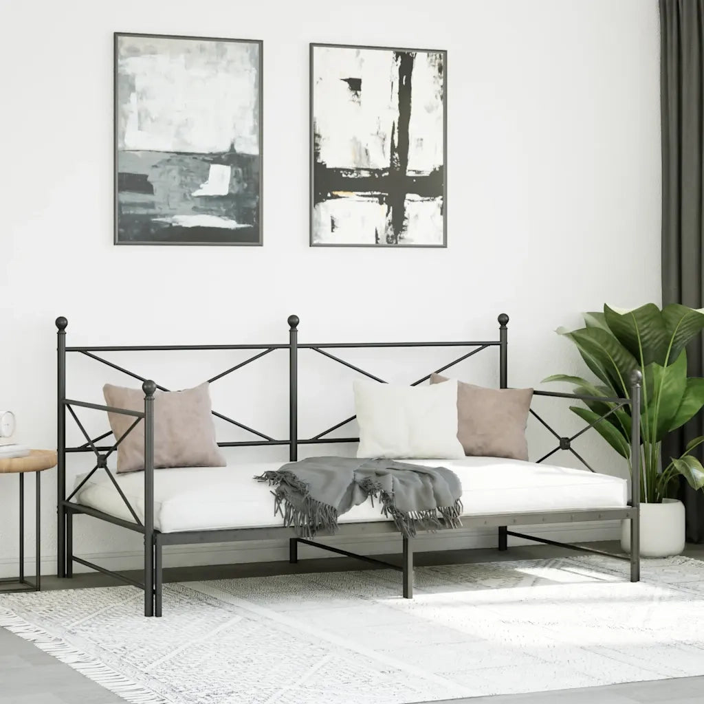 Divano Letto Estraibile senza Materasso Nero 100x200 cm Acciaio 4104677